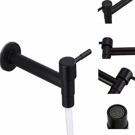Ahlsen Mop Pool Faucet, Black Wall Mounted Faucet, Wall Mounted Faucet, Cold Water Tap, Stainless Steel Water Saving Faucet for Bathroom, Sink, Balcony, Kitchen (Black)