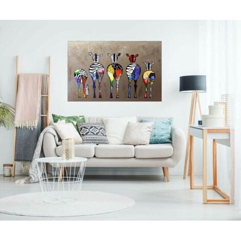 Ahlsen Banksy Canvas Painting Zebra Herd Colorful Backs Street Art Graffiti Canvas Art Decor Canvas Print Paintings Modern Living Room Wall Decor No Frame 40x50cm –