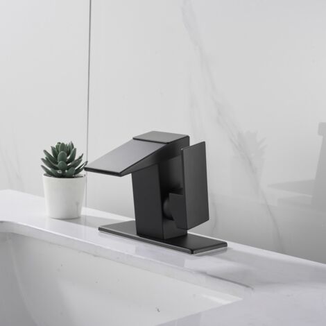 Ahlsen Waterfall Faucet Digital Display Hydropower Basin Temperature Display Digital Faucet Black One Piece