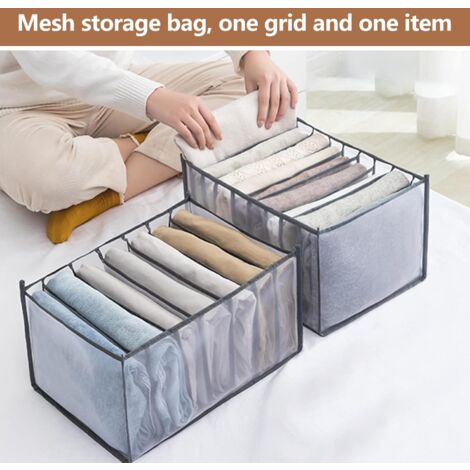 Ahlsen Clothes Drawer Organizer, Foldable Mesh Storage Box, Closet Organizer with Compartments, Closet Storage Bag for Jeans and Shirts, 7+9 Grids