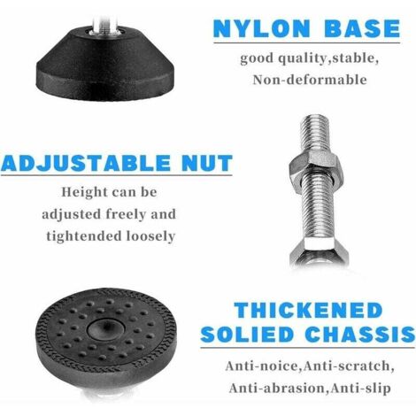 Ahlsen Pack of furniture leg adjustment screws, M8 screw feet, adjustable floor mounting screw-in feet, load capacity: up to 300 kg, steel screw, nut and ball joint leveling feet