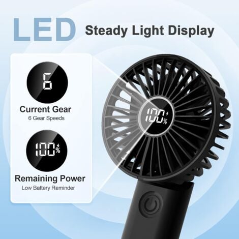 Ahlsen Portable Mini Fan, 3600mAh Rechargeable USB Pocket Fan, Small Handheld Fan with 3 Speeds, Portable Electric Quiet Battery Powered Desk Fan with Power Bank, Black