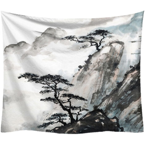 Ahlsen Japanese Asian Chinese Tapestry Mountain Landscape Wall Decor Tapestry Wall Hanging Tapestry for Bedroom 130 x 150 cm H/W