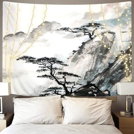 Ahlsen Japanese Asian Chinese Tapestry Mountain Landscape Wall Decor Tapestry Wall Hanging Tapestry for Bedroom 130 x 150 cm H/W
