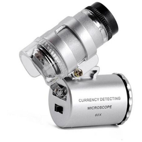 Ahlsen Mini Pocket Microscope, 60X Handheld Magnifying Glass, Portable Jeweler LED Magnifying Lamp, Silver