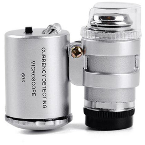 Ahlsen Mini Pocket Microscope, 60X Handheld Magnifying Glass, Portable Jeweler LED Magnifying Lamp, Silver