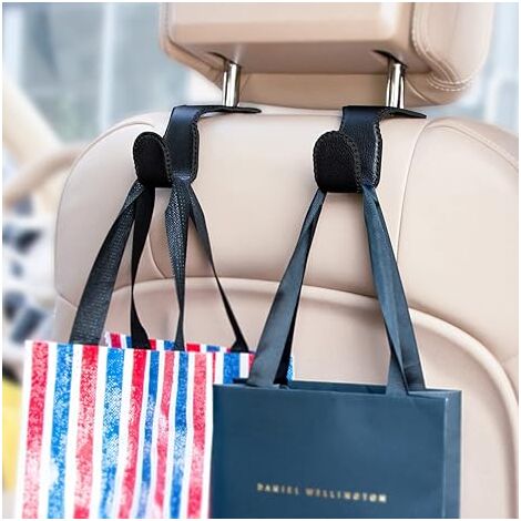Ahlsen Car Hooks for Purses and Bags 2 Pack Car Seat Hooks for Shopping Bags Leather Covered Metal Car Purse Holder