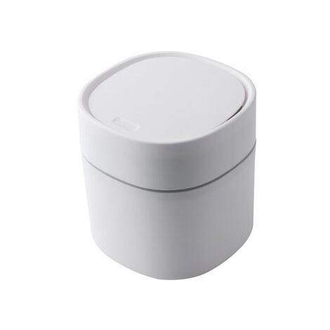 Ahlsen Mini Desktop Trash can, Creative Plastic Desktop Dustbin, Tabletop Trash can with Button Lid, Small Home Office Garbage Can for Office, Bathroom, Bedroom, Kitchen, White