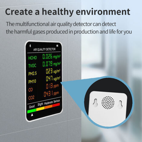 Ahlsen 6-in-1 Multifunctional Air Quality Detector, Carbon Monoxide Detector, Carbon Dioxide Formaldehyde, Large LCD Display, Detector with Built-in Lithium Battery, White