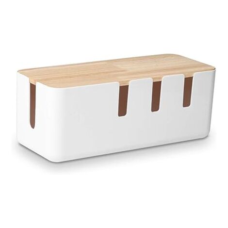 Ahlsen Cable storage box 30.5 x 12.5 x 11.5 cm, wooden lid, cable organizer for desk, TV, computer, USB hub system for hiding power strips