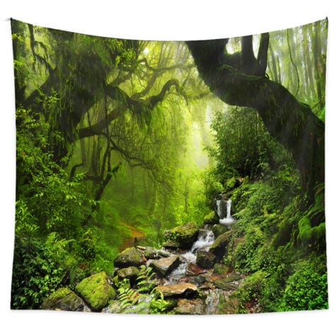 Ahlsen Decorative Tapestry for Bedroom - Tropical Forest Nature Eco Plants Waterfall - 200 x 150 cm Large - Fabric Wallpaper - Wall Tapestry Aesthetic Wall - Panoramic Decoration