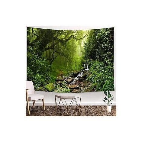 Ahlsen Decorative Tapestry for Bedroom - Tropical Forest Nature Eco Plants Waterfall - 200 x 150 cm Large - Fabric Wallpaper - Wall Tapestry Aesthetic Wall - Panoramic Decoration