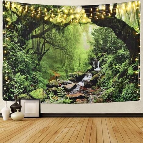 Ahlsen Decorative Tapestry for Bedroom - Tropical Forest Nature Eco Plants Waterfall - 200 x 150 cm Large - Fabric Wallpaper - Wall Tapestry Aesthetic Wall - Panoramic Decoration