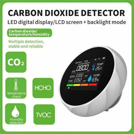 Ahlsen Portable Air Quality Detector, CO2 Measurement, Digital Temperature Measurement, Humidity Tester, Carbon Dioxide Detector, TVOC, Formaldehyde HCHO (White, 94 x 94 x 30 mm)
