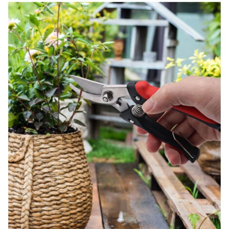 Ahlsen Professional Carbon Steel Alloy Garden Shears, Premium Bypass Pruning Shears with Sharp Blade, Black-Red