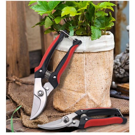 Ahlsen Professional Carbon Steel Alloy Garden Shears, Premium Bypass Pruning Shears with Sharp Blade, Black-Red