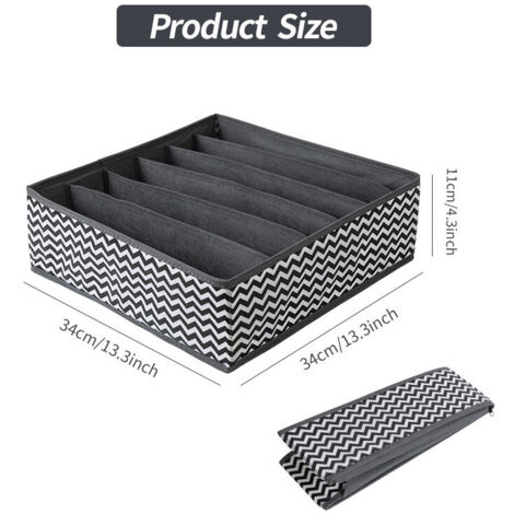 Ahlsen Underwear Storage, Set of 2 Foldable Drawer Organizer Box with 6 Compartments, Nonwoven Drawer Storage Box with Wavy Texture, Underwear Organizer, Wave Pattern