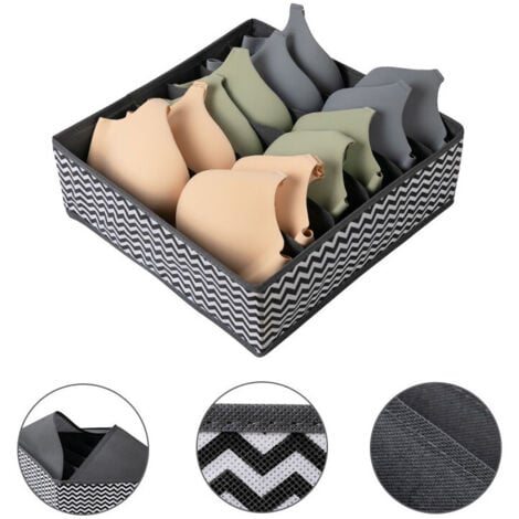 Ahlsen Underwear Storage, Set of 2 Foldable Drawer Organizer Box with 6 Compartments, Nonwoven Drawer Storage Box with Wavy Texture, Underwear Organizer, Wave Pattern