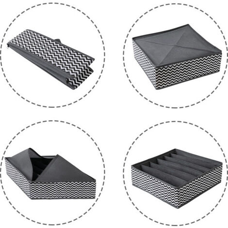 Ahlsen Underwear Storage, Set of 2 Foldable Drawer Organizer Box with 6 Compartments, Nonwoven Drawer Storage Box with Wavy Texture, Underwear Organizer, Wave Pattern