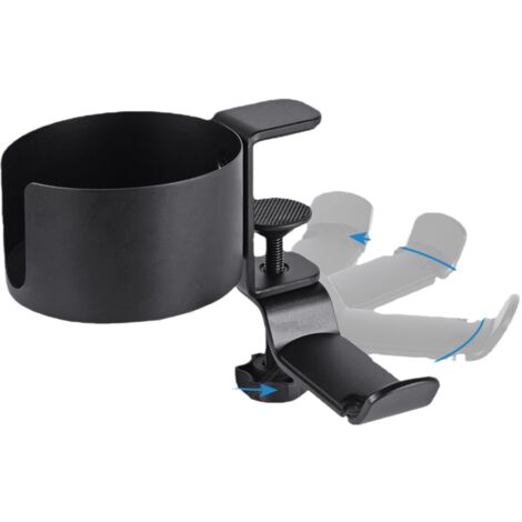 Ahlsen Adjustable Desk and Bed Cup Holder, Leak Proof Water Bottle Holder, Coffee Cups Holder, Easy to Install, Horizontal or Vertical Surface Mount, Black