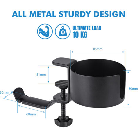Ahlsen Adjustable Desk and Bed Cup Holder, Leak Proof Water Bottle Holder, Coffee Cups Holder, Easy to Install, Horizontal or Vertical Surface Mount, Black