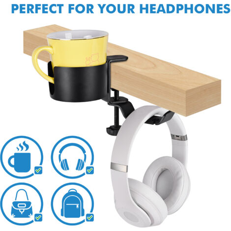 Ahlsen Adjustable Desk and Bed Cup Holder, Leak Proof Water Bottle Holder, Coffee Cups Holder, Easy to Install, Horizontal or Vertical Surface Mount, Black