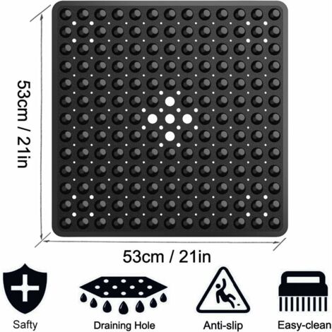 Ahlsen Non-Slip Shower Mat 53 × 53 cm, Bath Mat with Suction Cup, Black