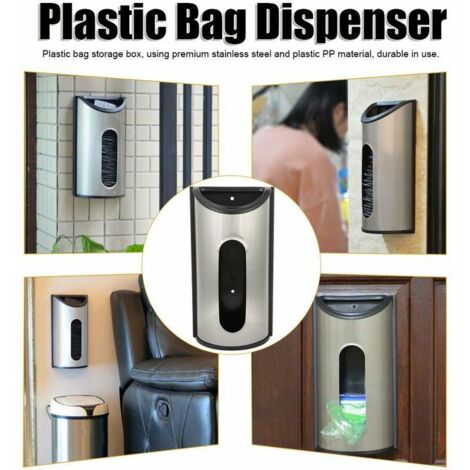 Ahlsen Stainless Steel Wall Mounted Plastic Bag Holder Storage Box Dispenser Organizer for Kitchen (Stainless Steel)