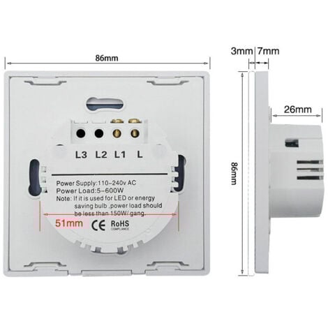 Ahlsen Mono Dimmer for LED, Touch Switch, 1-Way Wall Touch Switch Black