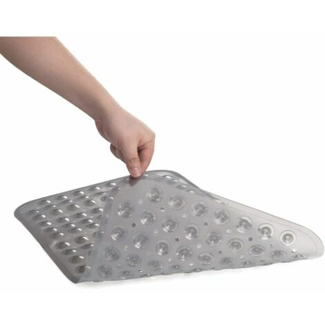 Ahlsen Bath Mat, 70 x 38 cm, Medium Size Non-Slip Rectangle Shower Mat with Suction Cup and Drain Holes, Machine Washable Bathroom Rug (Gray).