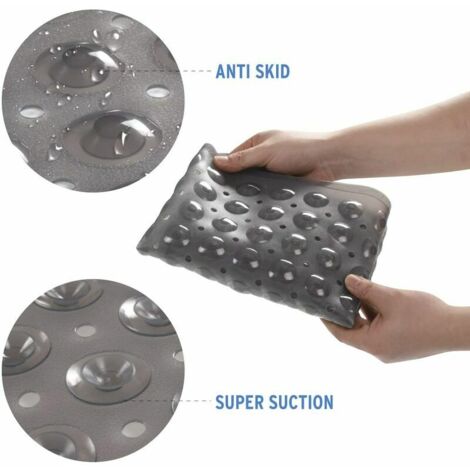 Ahlsen Bath Mat, 70 x 38 cm, Medium Size Non-Slip Rectangle Shower Mat with Suction Cup and Drain Holes, Machine Washable Bathroom Rug (Gray).