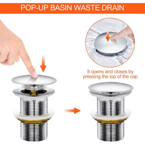 Ahlsen Sink Drain, Sink Stopper, Pop-up Drain System, Click-Clac Drain, Stainless Steel Bathroom Drain without Overflow, Anti-Clogging, Silver, for Bathroom Sink with Universal