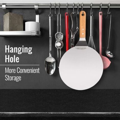 Ahlsen Stainless steel pizza shovel with wooden handle, pizza peel for pizza stone, bread peel, cake shovel, pizza peel