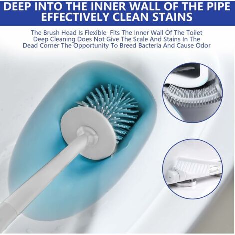 Ahlsen Toilet Brush, Flexible Bathroom Toilet Bowl Scrubber Set Silicone Wall and Floor Mounted Toilet Brush, White