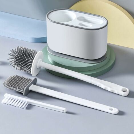 Ahlsen Toilet Brush, Flexible Bathroom Toilet Bowl Scrubber Set Silicone Wall and Floor Mounted Toilet Brush, White