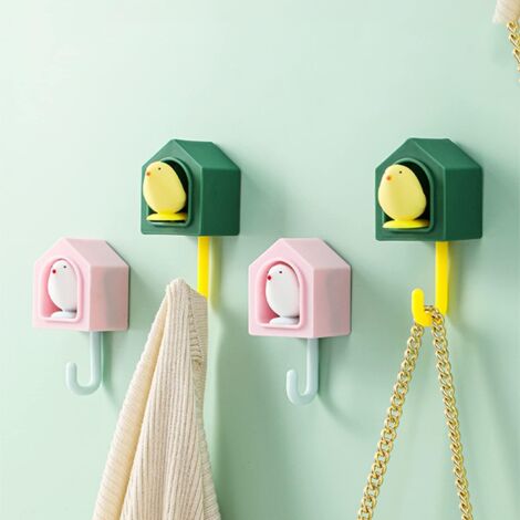 Ahlsen Pack of Animal Adhesive Hooks Plastic Creative Bird Decoration Kids Adhesive Hooks Wall Picture Hanger No Drilling for Wall Living Room Bathroom Home Decoration