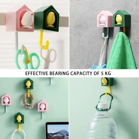 Ahlsen Pack of Animal Adhesive Hooks Plastic Creative Bird Decoration Kids Adhesive Hooks Wall Picture Hanger No Drilling for Wall Living Room Bathroom Home Decoration