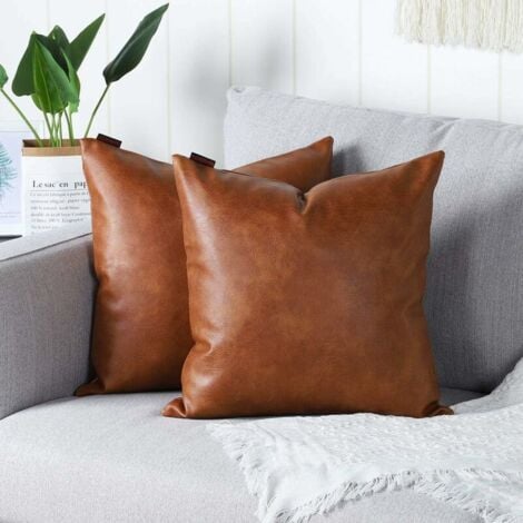 Ahlsen Set of 2 Luxury Faux Leather Cushion Covers Modern Comfortable Decoration Pillow Case for Sofa Living Room Balcony Garden for Family 45 x 45 cm Brown