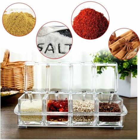 Ahlsen Spice Box Set 4 Pieces Transparent Salt and Spice Jar Bottles Spice Jars Kitchen Spice
