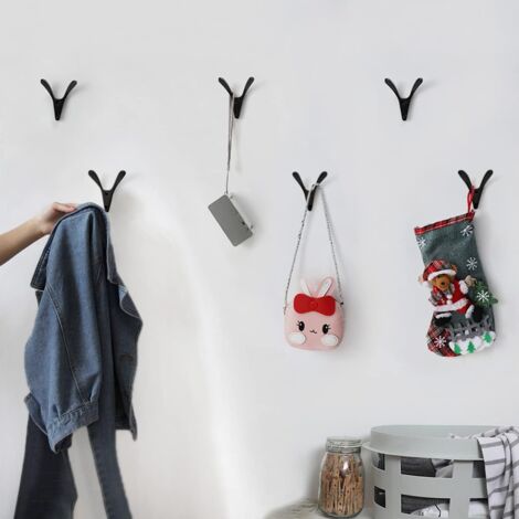Ahlsen Pack of Double Wall Coat Hooks, Minimalist Heavy Duty Zinc Alloy Wall Hook for Entryway Bedroom Bathroom Multipurpose Coat Hooks, Screws Included - Black