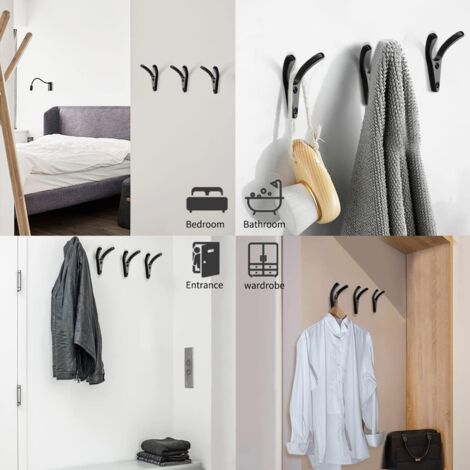 Ahlsen Pack of Double Wall Coat Hooks, Minimalist Heavy Duty Zinc Alloy Wall Hook for Entryway Bedroom Bathroom Multipurpose Coat Hooks, Screws Included - Black