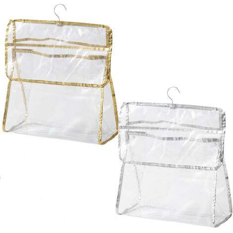 Ahlsen Pack Transparent Carrying Bag, Portable Shower Bags, Travel Shower Bag with Hook, Dormitory Shower Bag, for Travel, Camping, Bathroom (Gold, Silver)