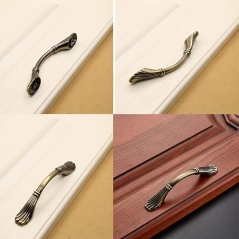 Ahlsen Set of 6 chic vintage cabinet handles - classy drawer handles - furniture door handles - antique kitchen cabinet handles (96 mm hole spacing), green bronze