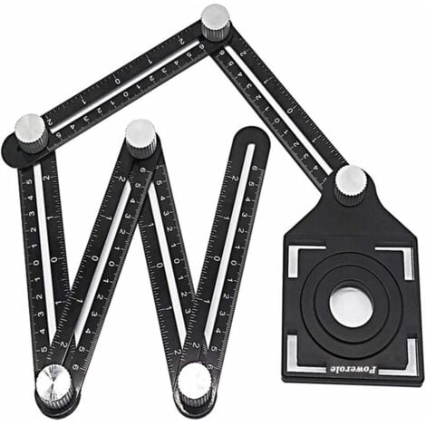 Ahlsen Multi angle Measuring Ruler Six sided Aluminum Alloy Jig Tool Multi angle Measuring Tool with Hole Punch Ceramic Tile Drilling Guide for DIY