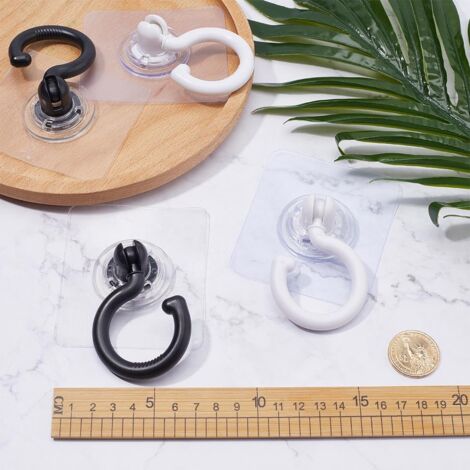 Ahlsen Pack of Self Adhesive Mosquito Net Ceiling Hooks and Wall Hooks, Rotating Ceiling Hooks, Rotatable 360°/180°, Mounted Hooks for Hanging Small Plants, Towel Coat, White Black
