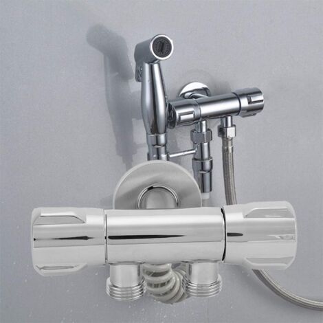Ahlsen Double Angle Valve Bracket for Multifunction Toilet, Double Water, One-in-Two Water Separator Bulb Set, Angle Valve Spray Gun with Bracket