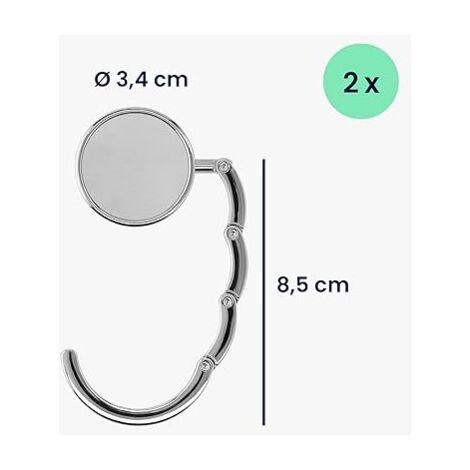 Ahlsen 2x Handbag Hooks - Foldable Metal Bag Hanger - Bag Holder for Table or Office Handbag Hanging - Silver