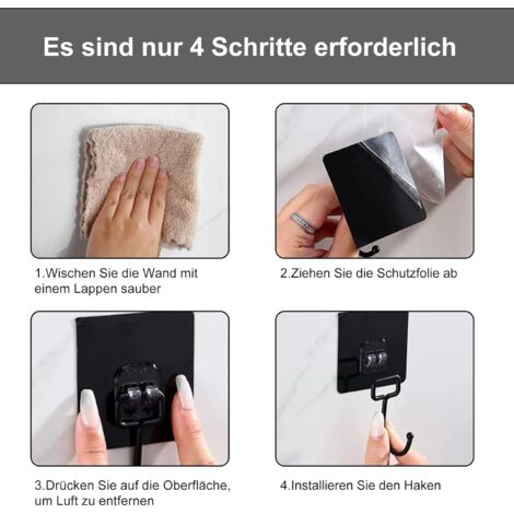 Ahlsen 10 Pack Self Adhesive Wall Hooks (Maximum 30 kg) - Black - Waterproof and Traceless - Wall Mounted without Drilling for Bathroom, Ceiling, Wall Hooks, Kitchen Utensils, Keys, Backpack