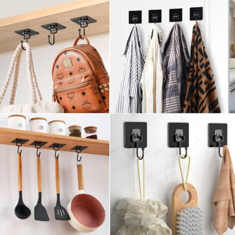 Ahlsen 10 Pack Self Adhesive Wall Hooks (Maximum 30 kg) - Black - Waterproof and Traceless - Wall Mounted without Drilling for Bathroom, Ceiling, Wall Hooks, Kitchen Utensils, Keys, Backpack