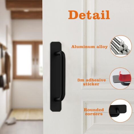 Ahlsen Pack Black Aluminum Self Adhesive Door Handles Pulls for Kitchen Bedroom Wardrobe Bathroom (147mm)